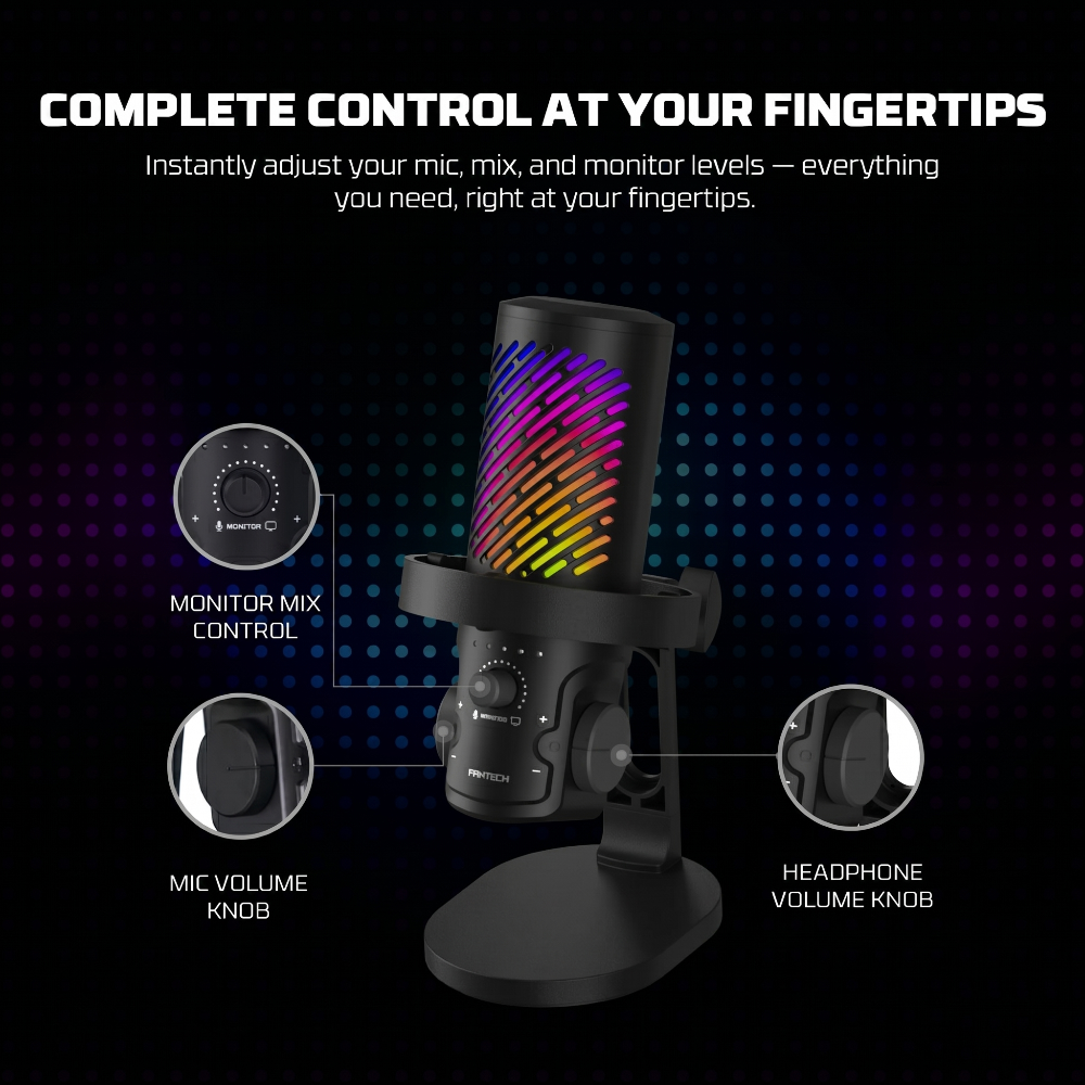 Premium USB Condenser Microphone with RGB Lighting and Noise Cancellation