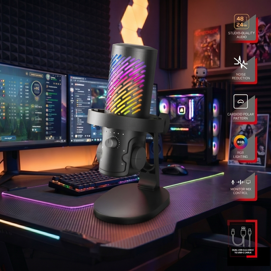 Premium USB Condenser Microphone with RGB Lighting and Noise Cancellation