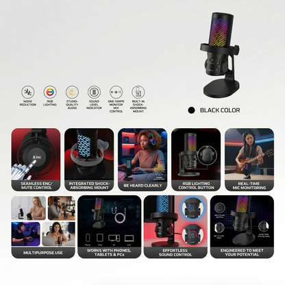 Premium USB Condenser Microphone with RGB Lighting and Noise Cancellation
