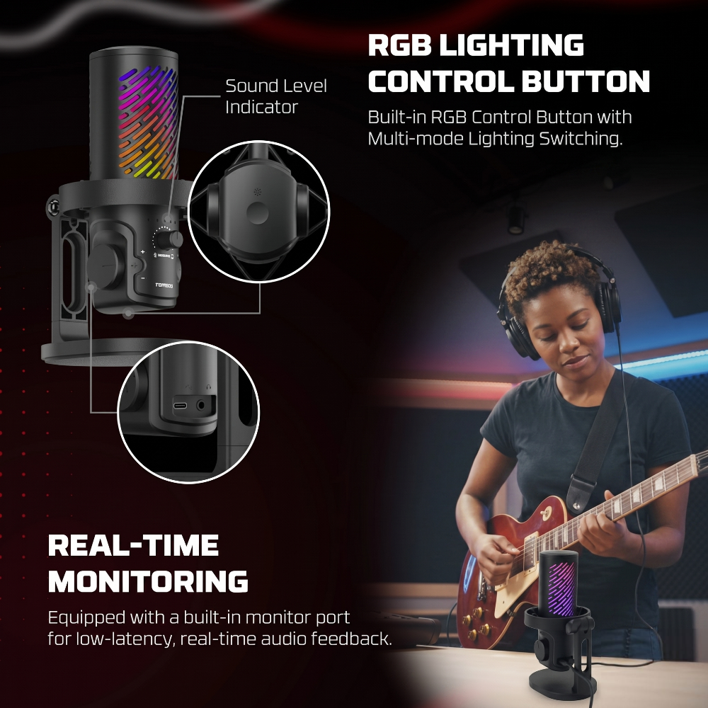 Premium USB Condenser Microphone with RGB Lighting and Noise Cancellation
