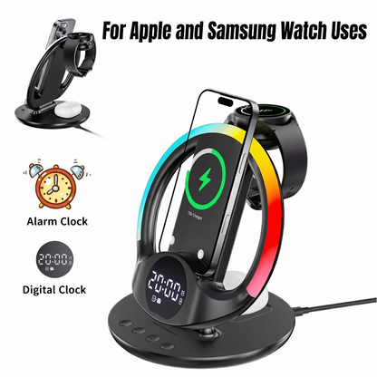 5-in-1 RGB Ambient Wireless Charging Station with Alarm Clock