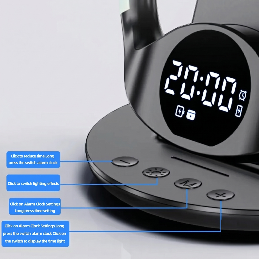 5-in-1 RGB Ambient Wireless Charging Station with Alarm Clock