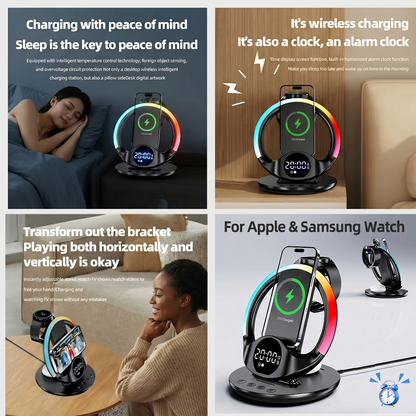 5-in-1 RGB Ambient Wireless Charging Station with Alarm Clock
