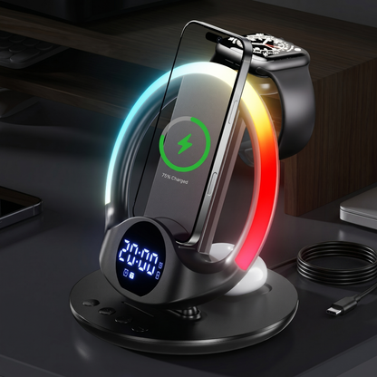 5-in-1 RGB Ambient Wireless Charging Station with Alarm Clock