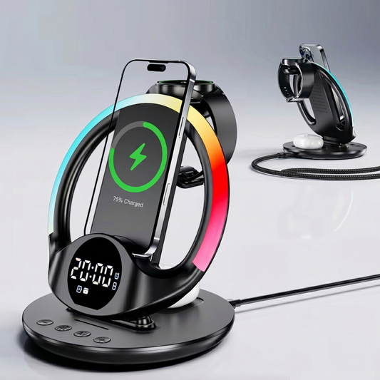 5-in-1 RGB Ambient Wireless Charging Station with Alarm Clock