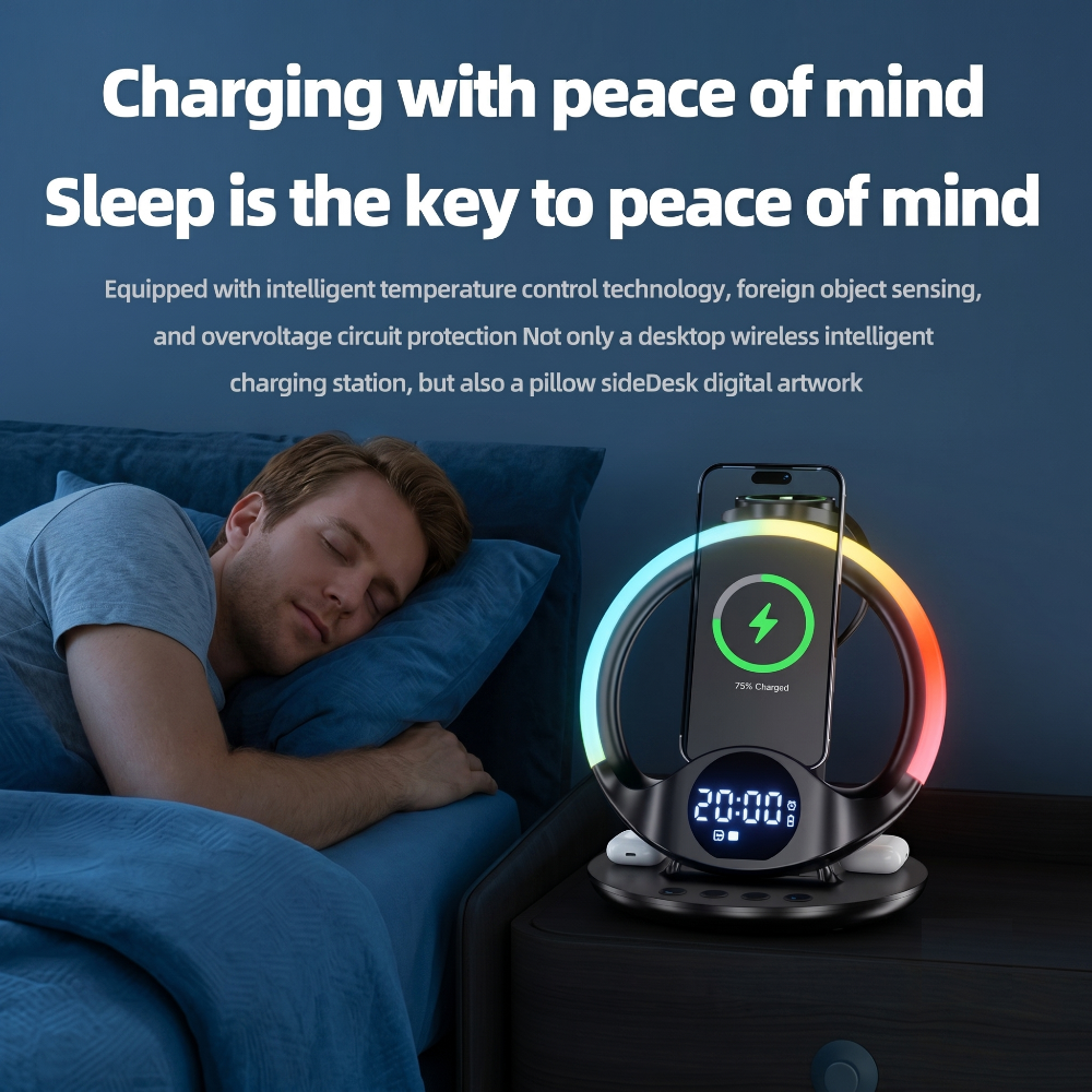 5-in-1 RGB Ambient Wireless Charging Station with Alarm Clock