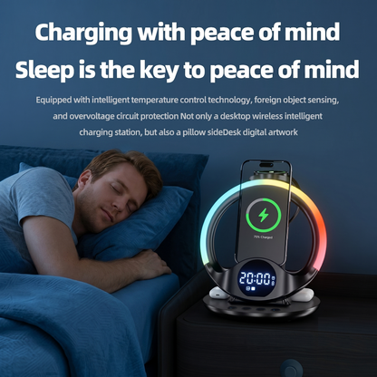 5-in-1 RGB Ambient Wireless Charging Station with Alarm Clock
