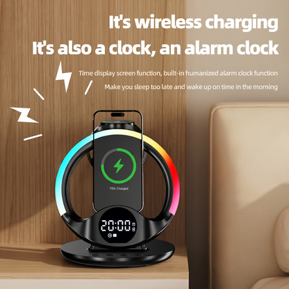 5-in-1 RGB Ambient Wireless Charging Station with Alarm Clock
