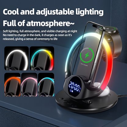 5-in-1 RGB Ambient Wireless Charging Station with Alarm Clock