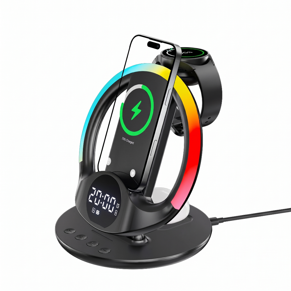 5-in-1 RGB Ambient Wireless Charging Station with Alarm Clock