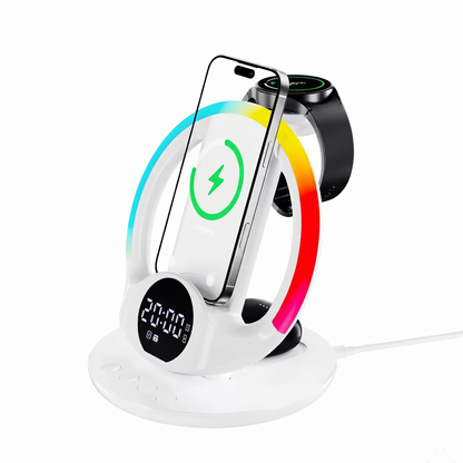 5-in-1 RGB Ambient Wireless Charging Station with Alarm Clock