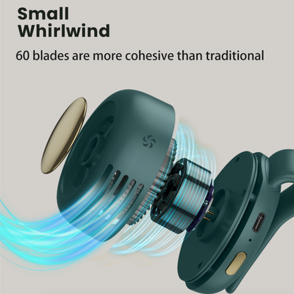 WhirlClip Leafless Mini Fan – Silent, Rechargeable, Clip-On Cool!