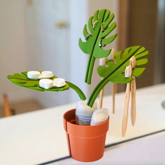 Monstera Leaf Mirror Bathroom Organizer