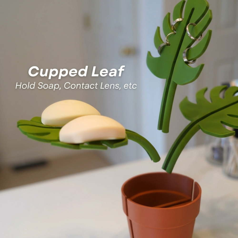 Monstera Leaf Mirror Bathroom Organizer