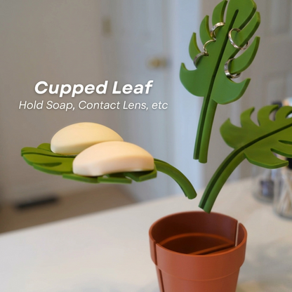 Monstera Leaf Mirror Bathroom Organizer