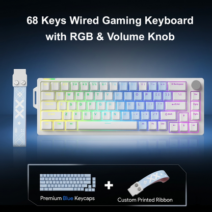 Compact Wired 68-Key Hot-Swap Mechanical Keyboard with RGB & Volume Knob