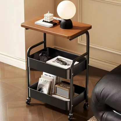 3-Tier Rolling Utility Cart with Wooden Tabletop