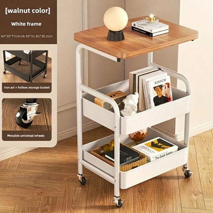 3-Tier Rolling Utility Cart with Wooden Tabletop