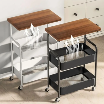 3-Tier Rolling Utility Cart with Wooden Tabletop