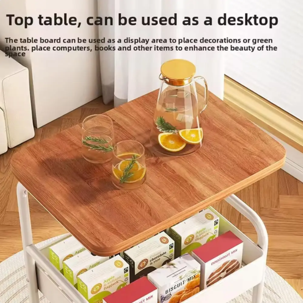 3-Tier Rolling Utility Cart with Wooden Tabletop