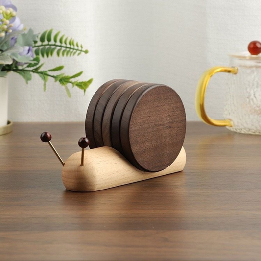 Solid Wood Snail Coasters Set