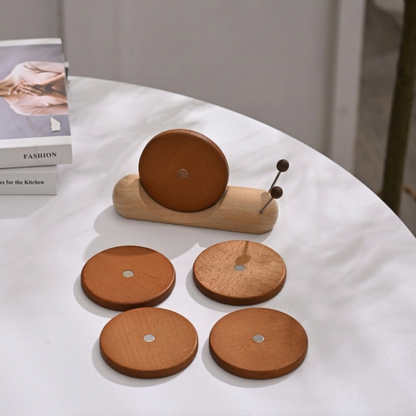 Solid Wood Snail Coasters Set