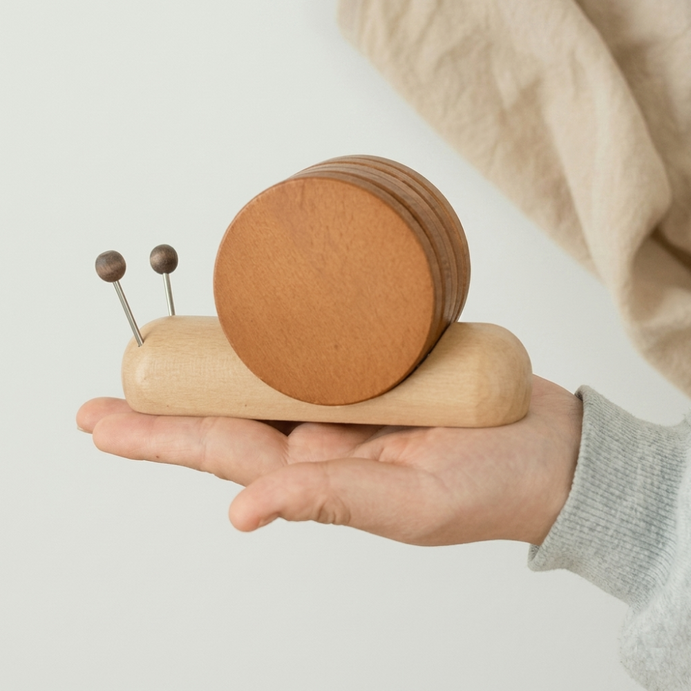 Solid Wood Snail Coasters Set