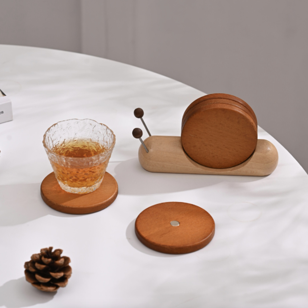 Solid Wood Snail Coasters Set
