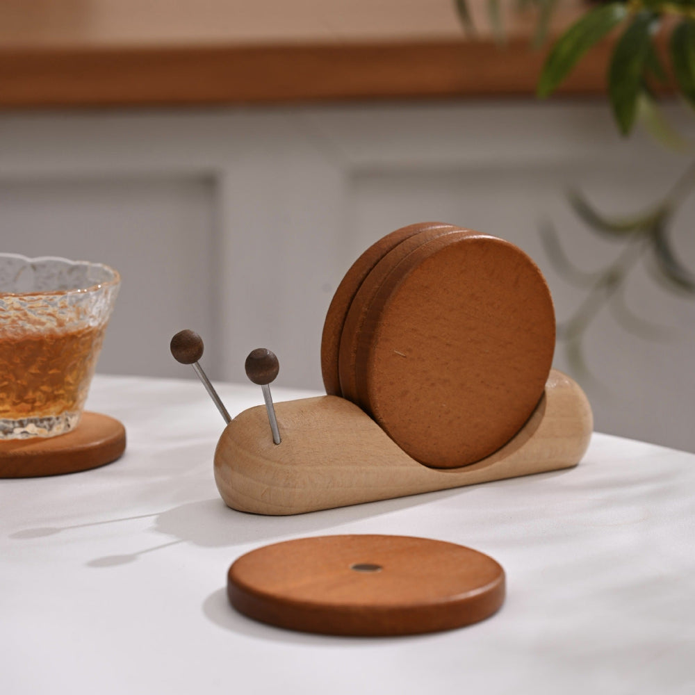 Solid Wood Snail Coasters Set