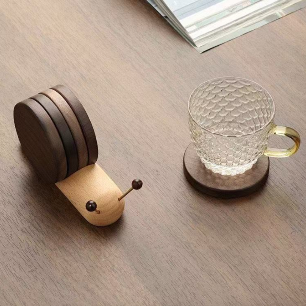 Solid Wood Snail Coasters Set