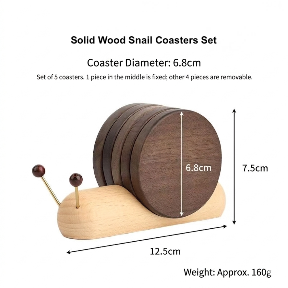 Solid Wood Snail Coasters Set