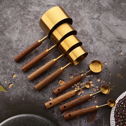 8-Piece Gold & Black Measuring Cups and Spoons Set