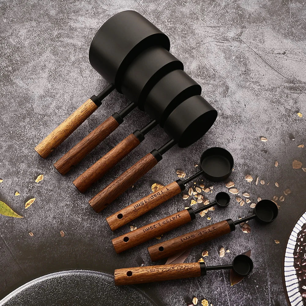 8-Piece Gold & Black Measuring Cups and Spoons Set