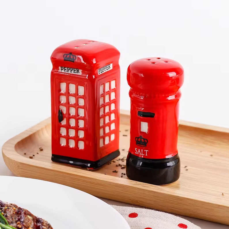 Vintage Telephone Booth & Postbox Ceramic Spice Jar Set