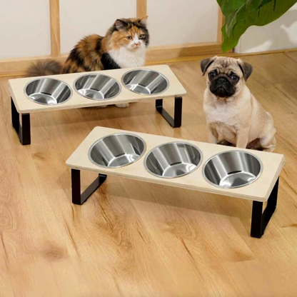 Elevated Tilted Cat Feeder Stand with 3 Stainless Steel Bowls