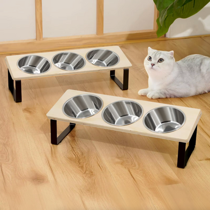 Elevated Tilted Cat Feeder Stand with 3 Stainless Steel Bowls