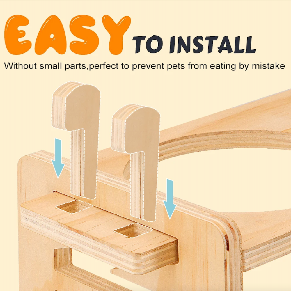 Adjustable Elevated Wooden Pet Feeder Stand with 2 Stainless Steel Bowls