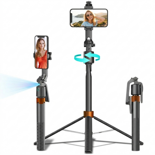 AutoTrack 360° AI Face-Tracking Tripod – Extendable & Stable Hands-Free!