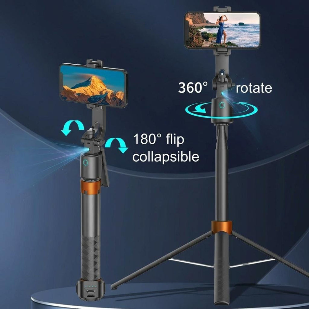 AutoTrack 360° AI Face-Tracking Tripod – Extendable & Stable Hands-Free!