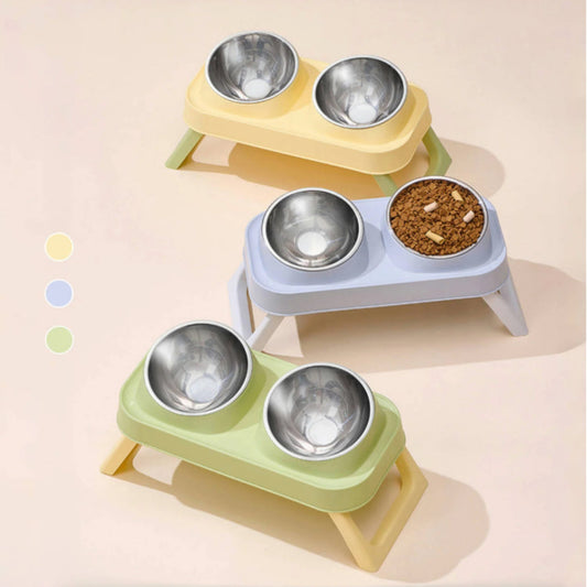 15° Elevated Pet Feeder with Dual Stainless Steel Bowls