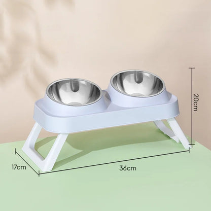 15° Elevated Pet Feeder with Dual Stainless Steel Bowls