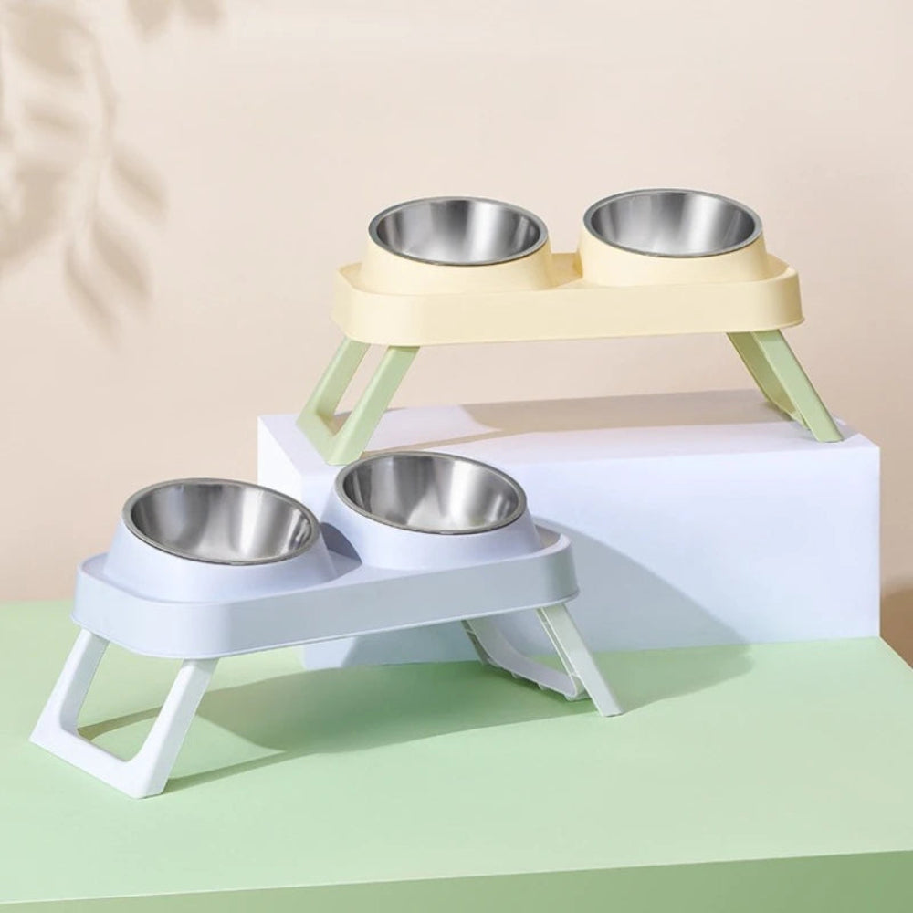 15° Elevated Pet Feeder with Dual Stainless Steel Bowls