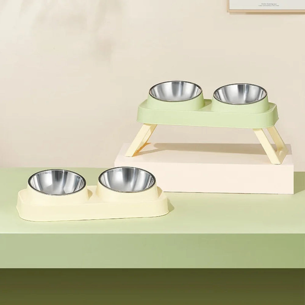 15° Elevated Pet Feeder with Dual Stainless Steel Bowls