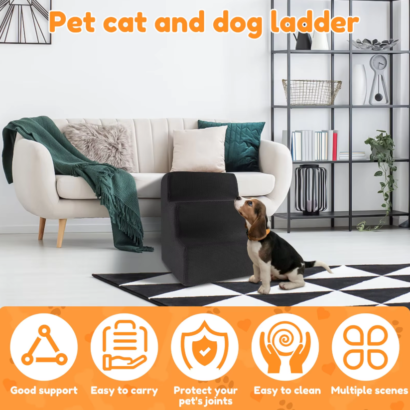 3-Step High Density Foam Pet Stairs with Non-Slip Surface