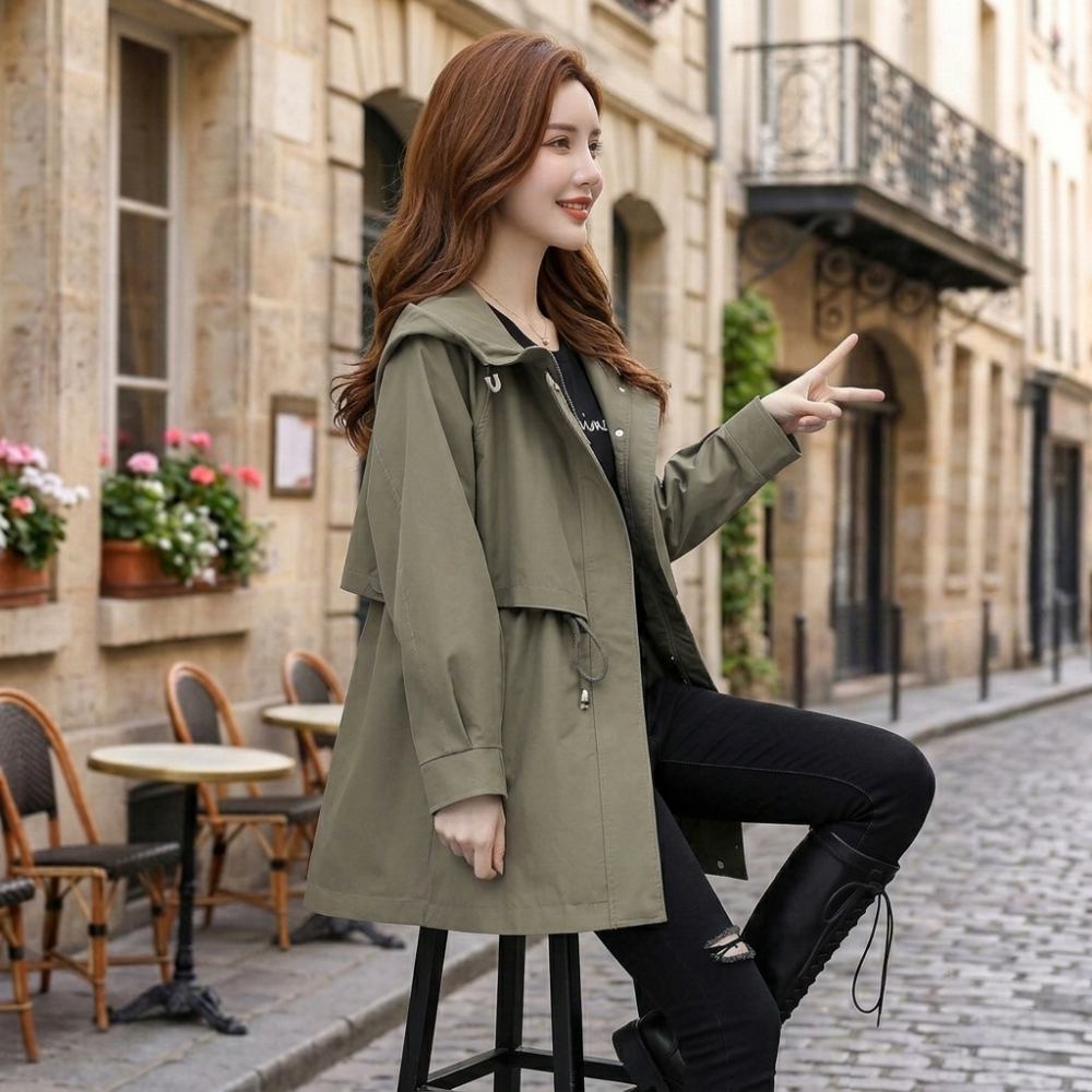 Women Urban Layer Hooded Trench Jacket