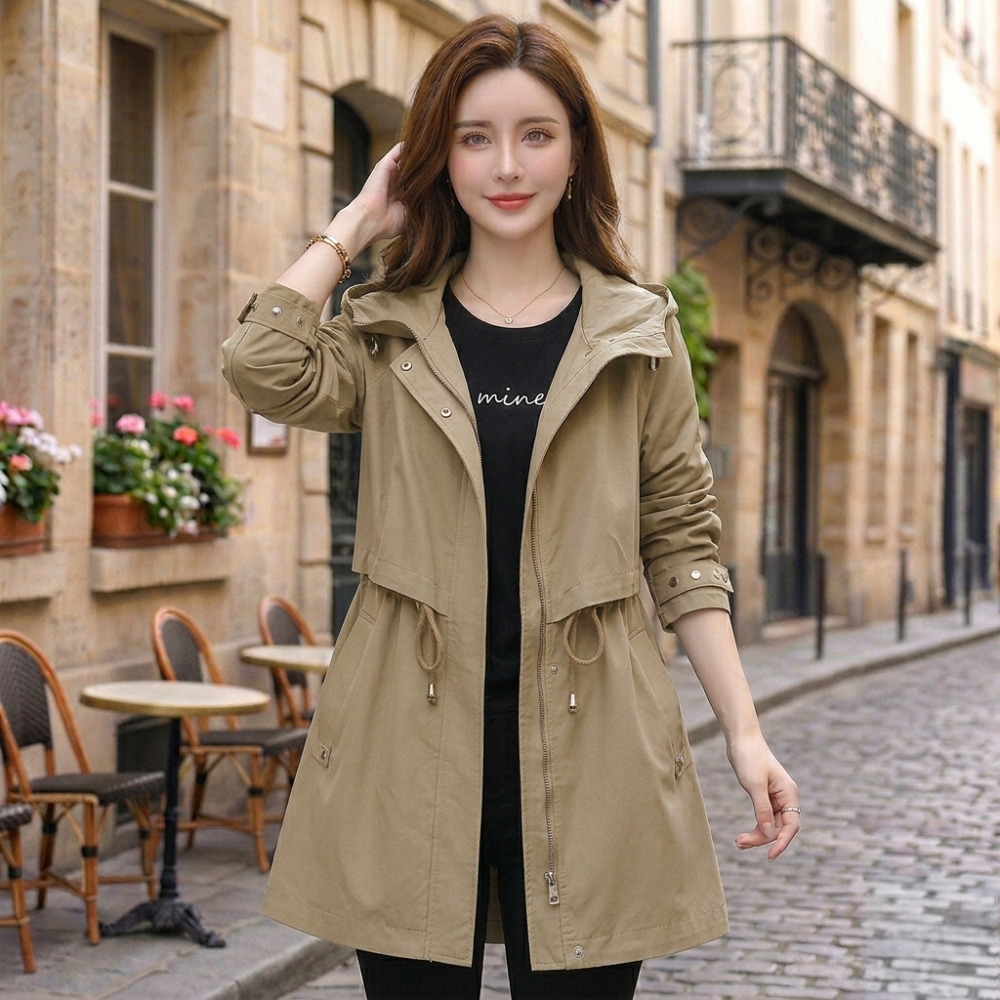 Women Urban Layer Hooded Trench Jacket