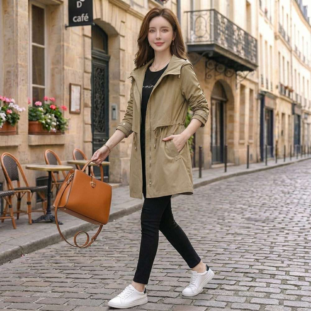 Women Urban Layer Hooded Trench Jacket