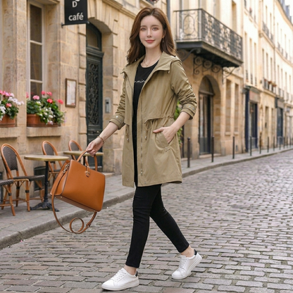 Women Urban Layer Hooded Trench Jacket
