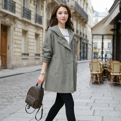 Women Breeze Guard Hooded Mid-Length Jacket