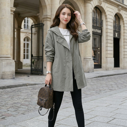 Women Breeze Guard Hooded Mid-Length Jacket